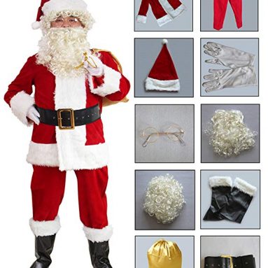 10 Pieces Complete Santa Suit for Adult